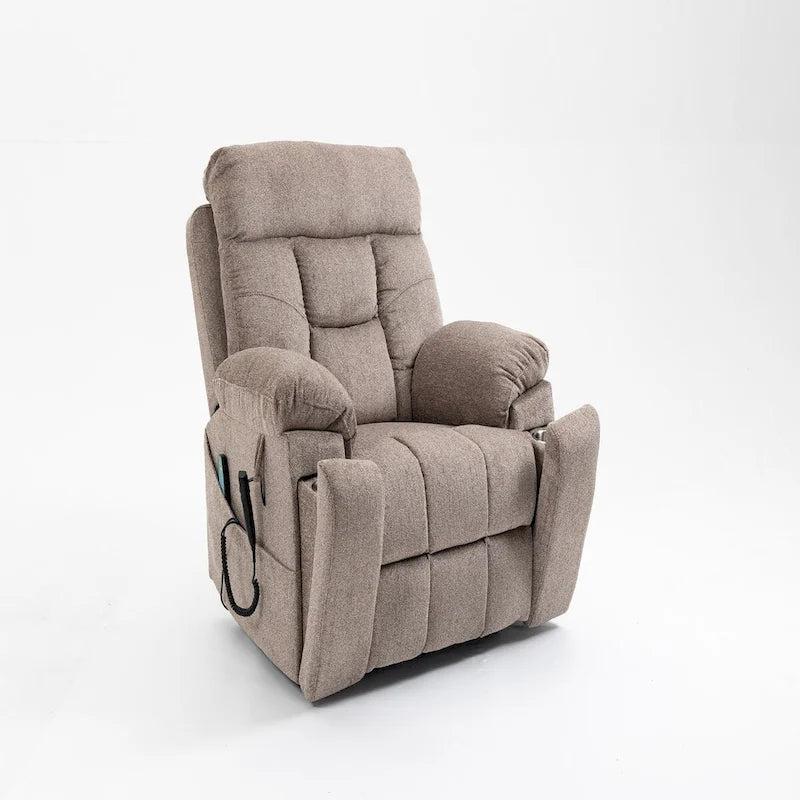 Fauteuil inclinable électrique surdimensionné avec massage et chaleur, double moteur, porte-gobelets et poche latérale, capacité de 180 kg