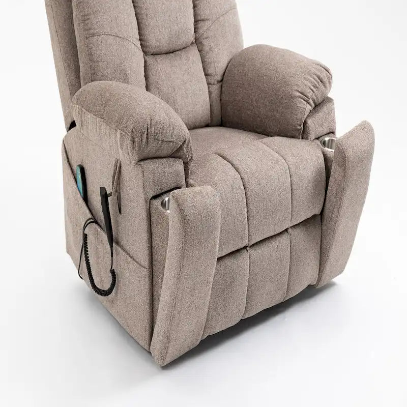 Fauteuil inclinable électrique surdimensionné avec massage et chaleur, double moteur, porte-gobelets et poche latérale, capacité de 180 kg