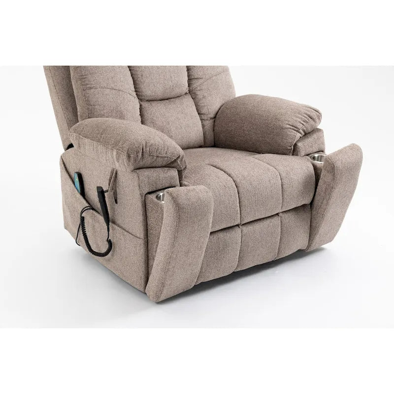 Fauteuil inclinable électrique surdimensionné avec massage et chaleur, double moteur, porte-gobelets et poche latérale, capacité de 180 kg