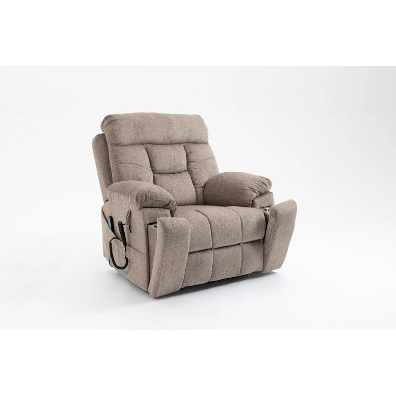 Fauteuil inclinable électrique surdimensionné avec massage et chaleur, double moteur, porte-gobelets et poche latérale, capacité de 180 kg