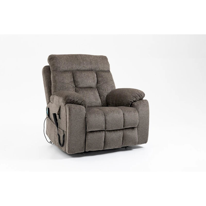 Fauteuil inclinable électrique surdimensionné avec massage et chaleur, double moteur, porte-gobelets et poche latérale, capacité de 180 kg