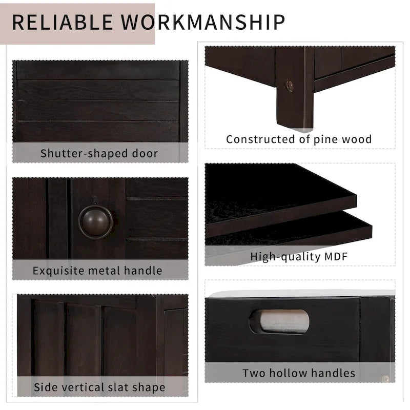 Storage Bench with Shutter Doors, Removable Cushion & Hidden Storage