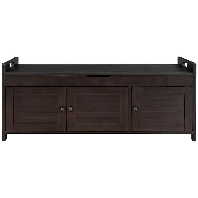 Storage Bench with Shutter Doors, Removable Cushion & Hidden Storage