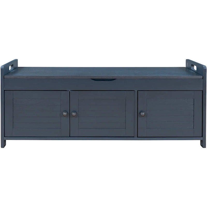 Storage Bench with Shutter Doors, Removable Cushion & Hidden Storage