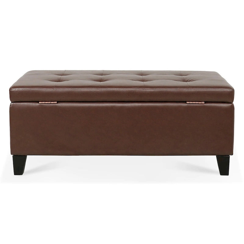 Storage Ottoman with Wooden Legs & Faux Leather Top