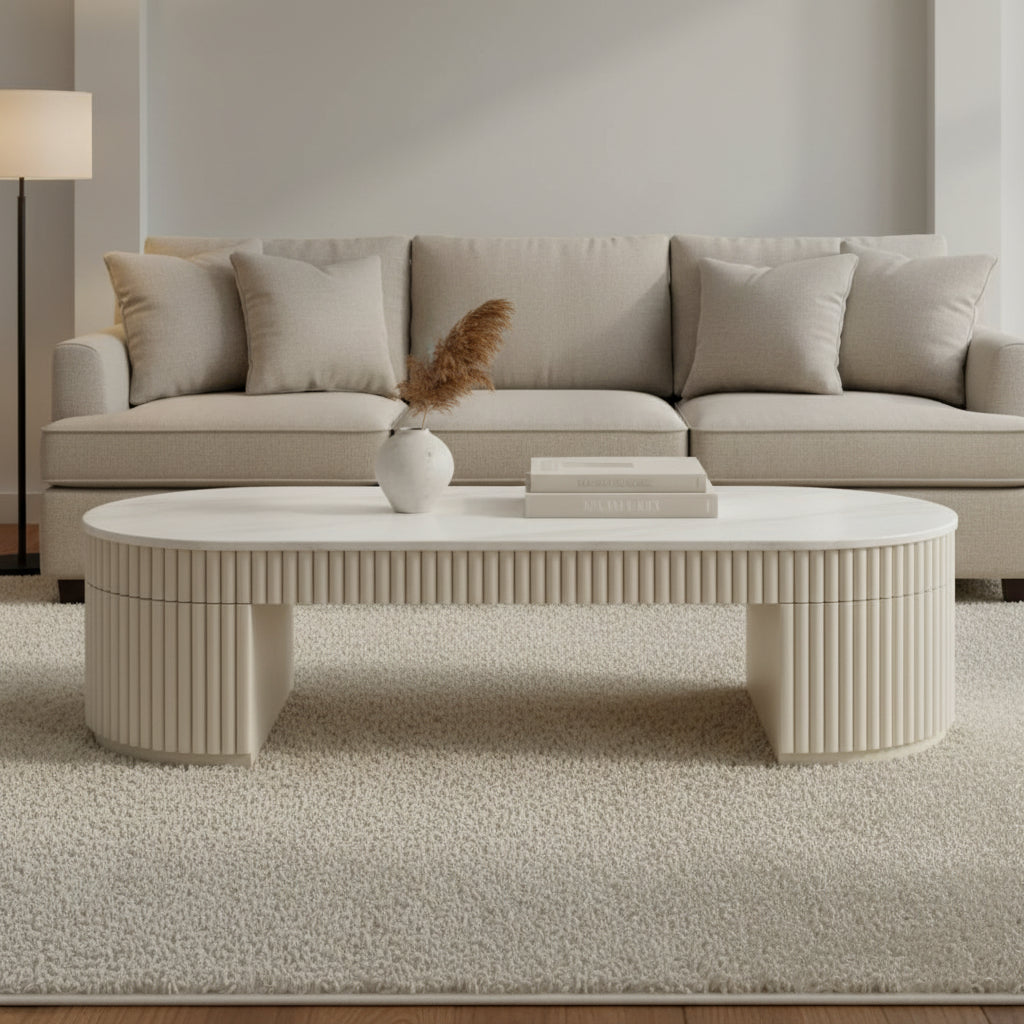 Table basse ovale crème