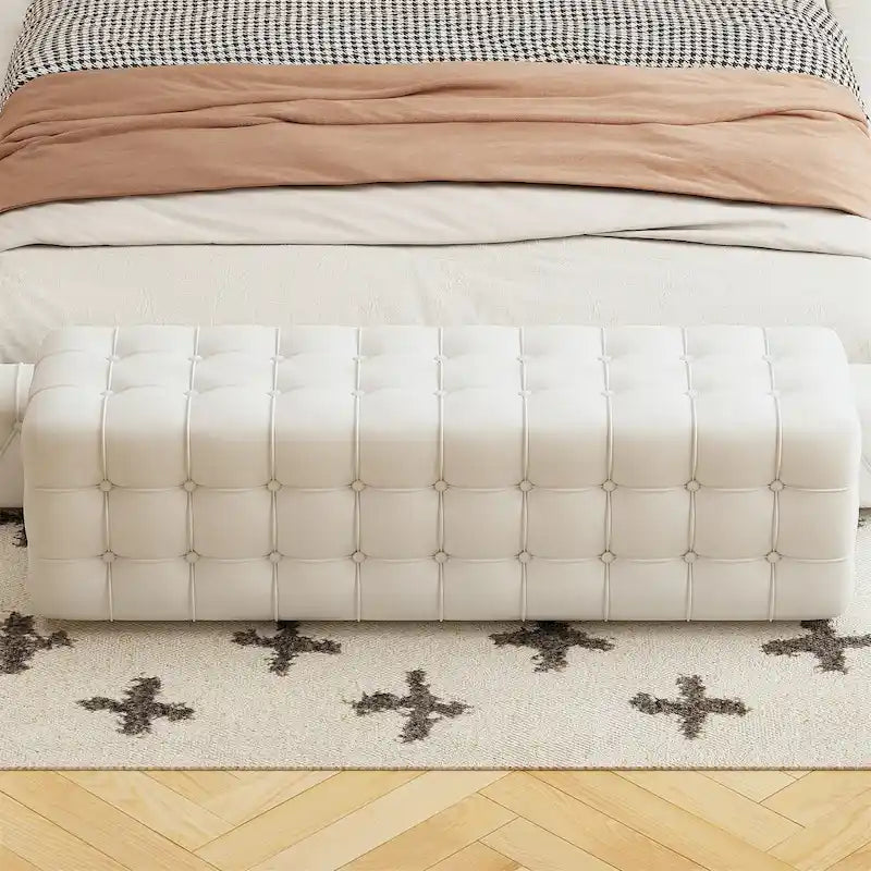 Velvet Upholstered Ottoman Rectangular Footstool