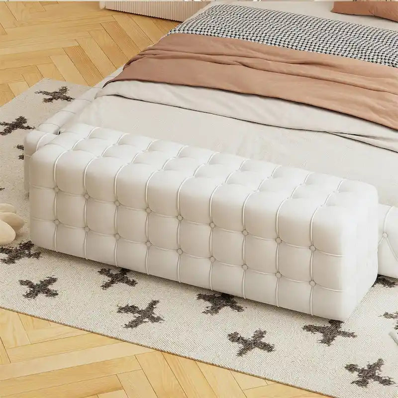 Velvet Upholstered Ottoman Rectangular Footstool