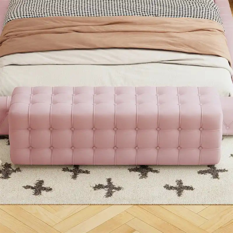 Velvet Upholstered Ottoman Rectangular Footstool
