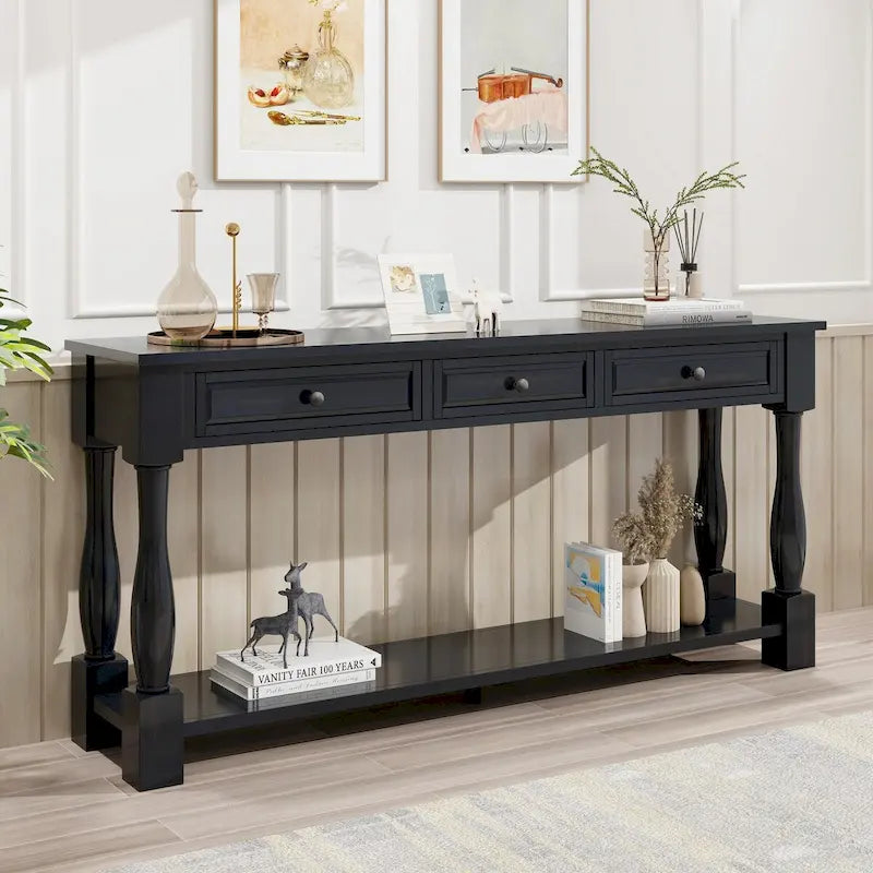 63-Inch Console Table with Drawers and Shelf