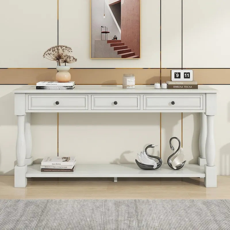 63-Inch Console Table with Drawers and Shelf