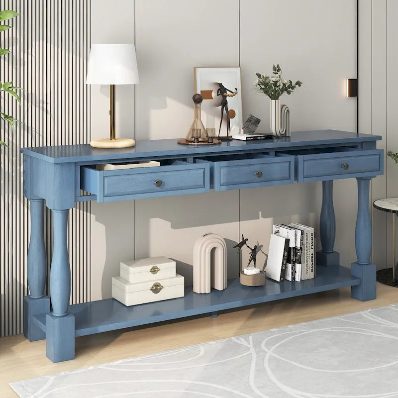 63-Inch Console Table with Drawers and Shelf