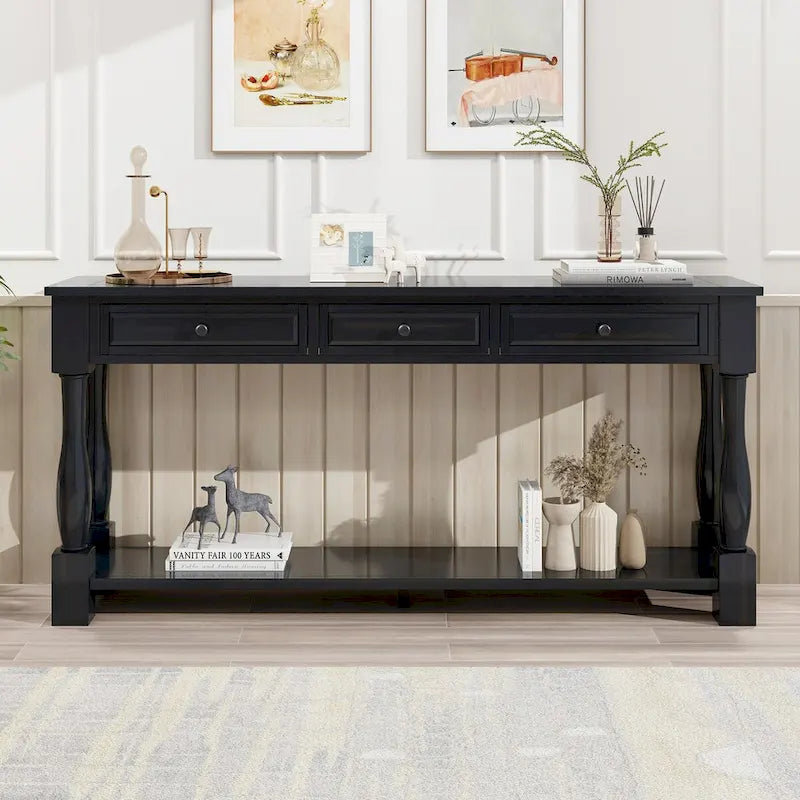 63-Inch Console Table with Drawers and Shelf