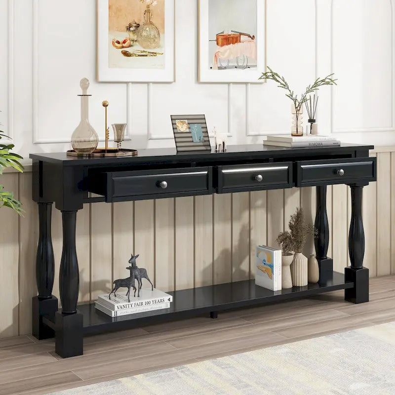 63-Inch Console Table with Drawers and Shelf