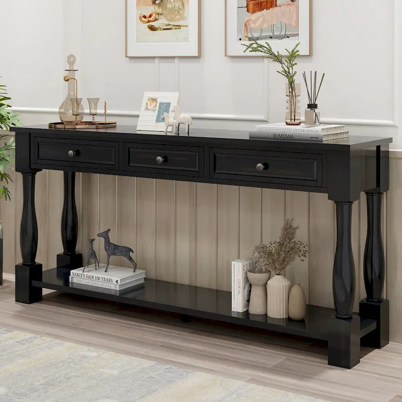 63-Inch Console Table with Drawers and Shelf