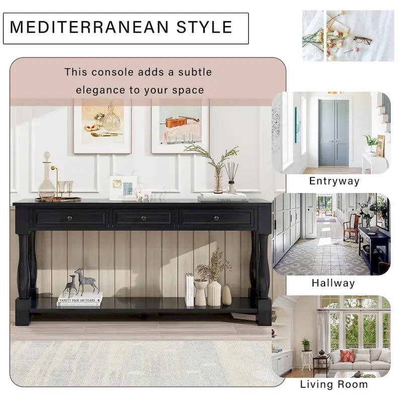 63-Inch Console Table with Drawers and Shelf