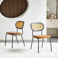 Chaise de salle à manger moderne simple en cuir avec tuyau en métal et dossier en PP