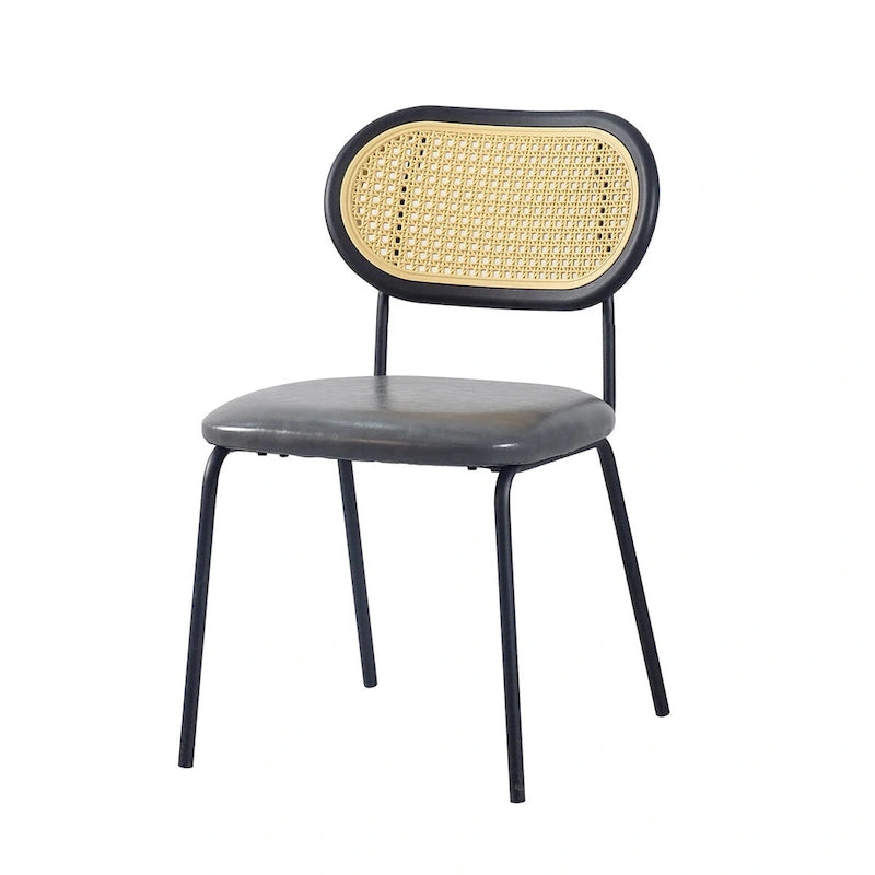 Chaise de salle à manger moderne simple en cuir avec tuyau en métal et dossier en PP
