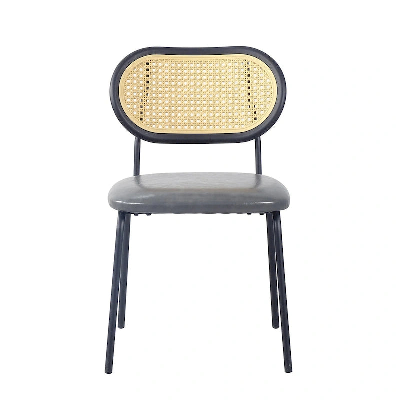 Chaise de salle à manger moderne simple en cuir avec tuyau en métal et dossier en PP