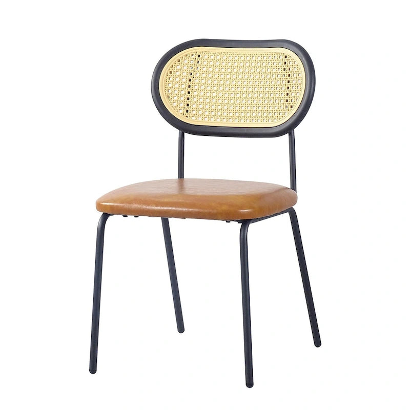 Chaise de salle à manger moderne simple en cuir avec tuyau en métal et dossier en PP