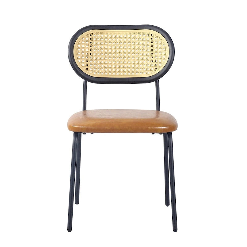 Chaise de salle à manger moderne simple en cuir avec tuyau en métal et dossier en PP
