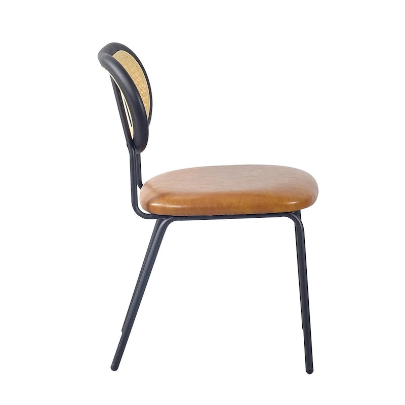 Chaise de salle à manger moderne simple en cuir avec tuyau en métal et dossier en PP