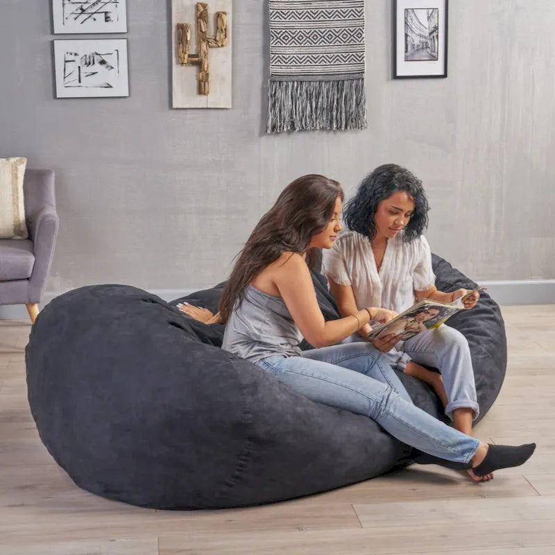 Pouf Cylindrique en Daim Noir de 2,40 m