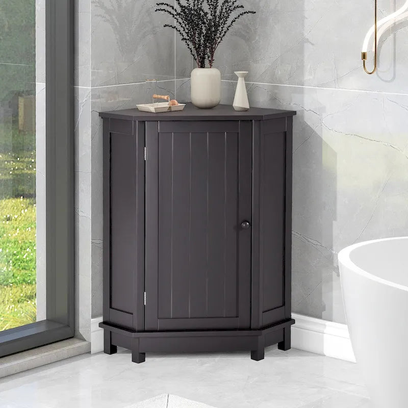 Meuble d'angle de salle de bain triangulaire avec étagère - 17,5" x 17,5" x 31,4"