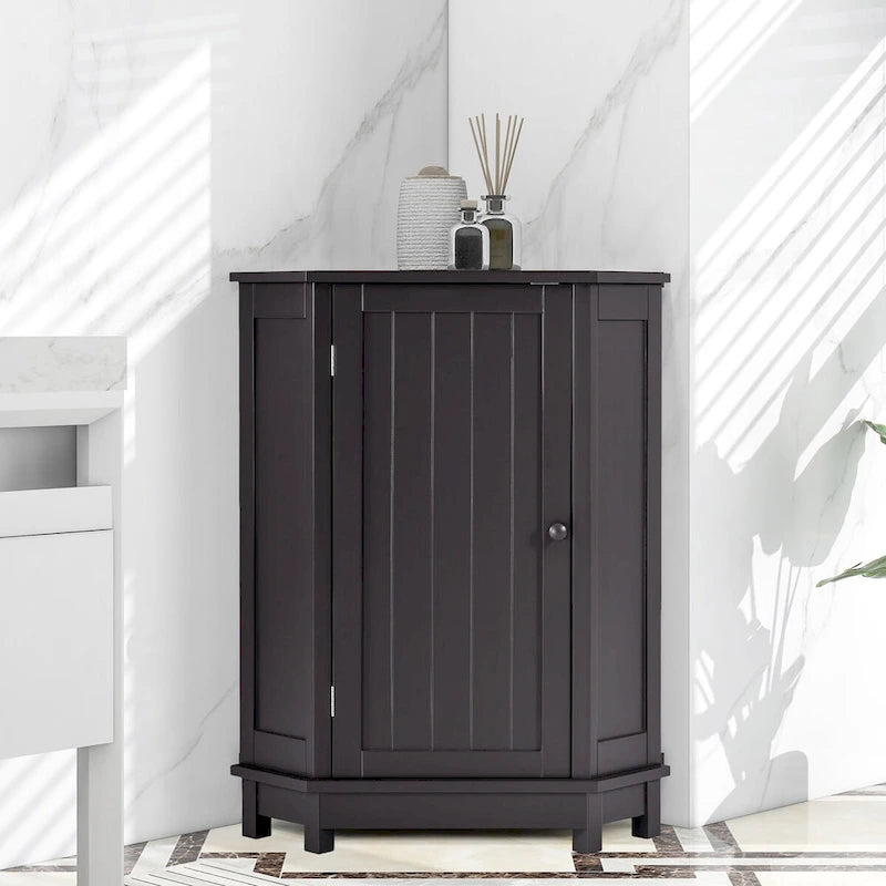 Meuble d'angle de salle de bain triangulaire avec étagère - 17,5" x 17,5" x 31,4"