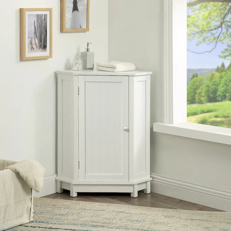 Meuble d'angle de salle de bain triangulaire avec étagère - 17,5" x 17,5" x 31,4"