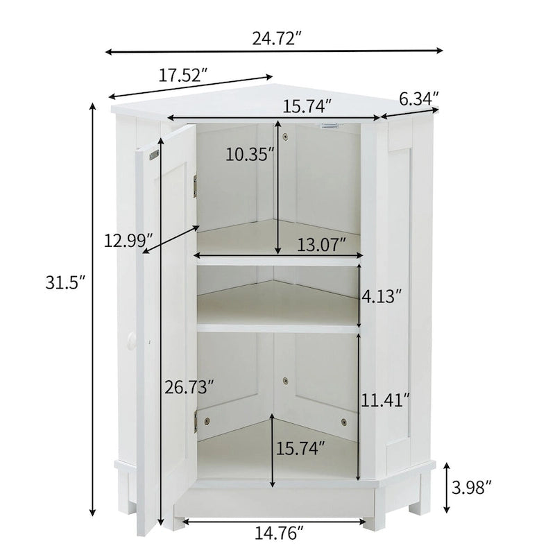 Meuble d'angle de salle de bain triangulaire avec étagère - 17,5" x 17,5" x 31,4"