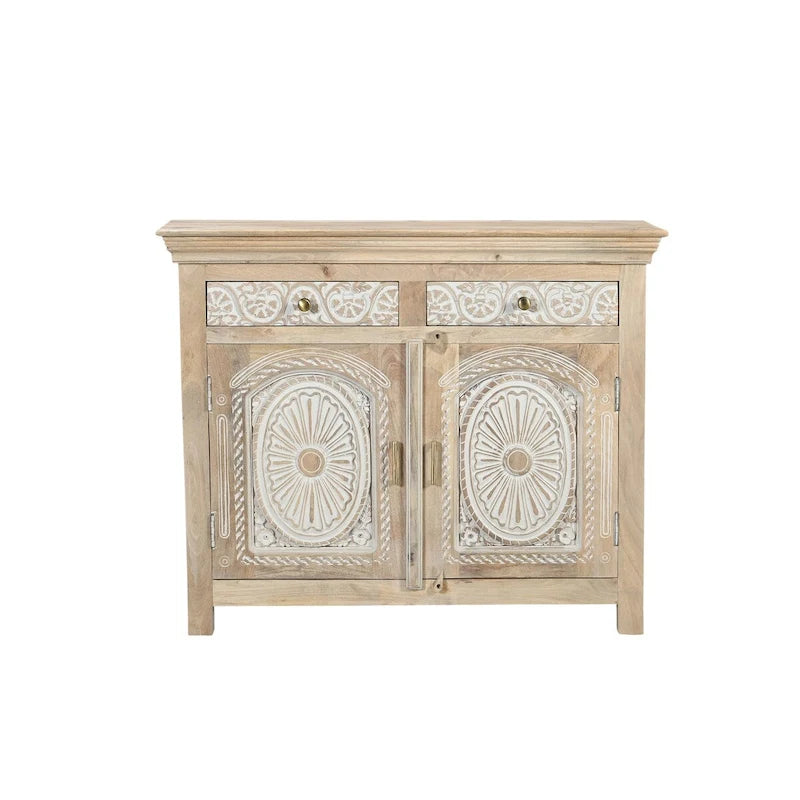 Buffet en bois massif sculpté 2 tiroirs 2 portes