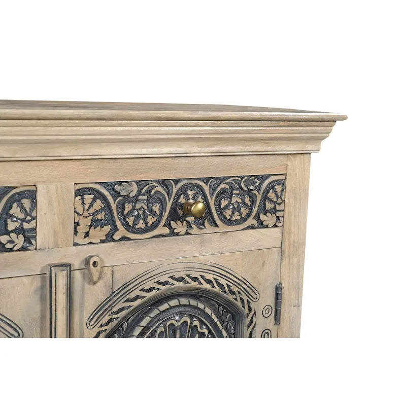 Buffet en bois massif sculpté 2 tiroirs 2 portes