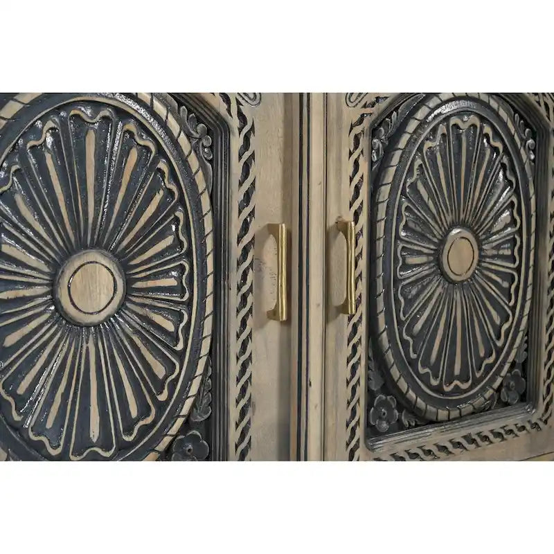 Buffet en bois massif sculpté 2 tiroirs 2 portes