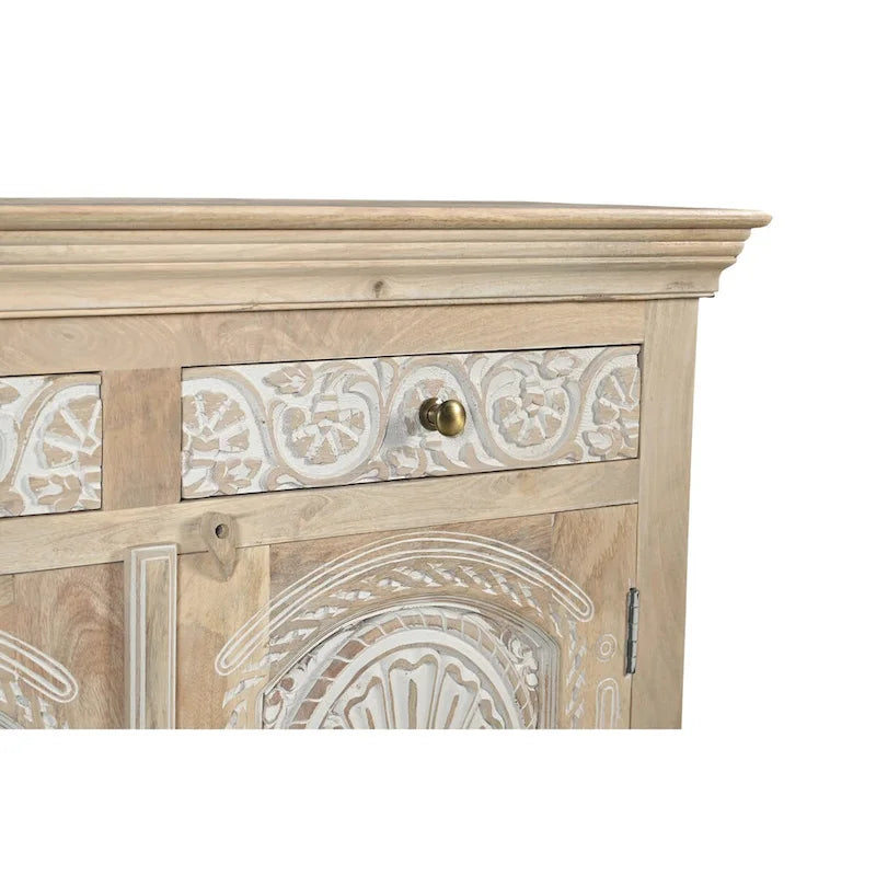 Buffet en bois massif sculpté 2 tiroirs 2 portes