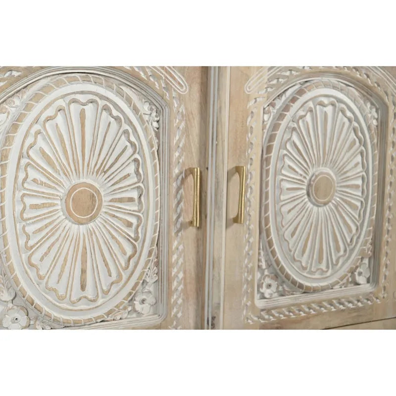 Buffet en bois massif sculpté 2 tiroirs 2 portes