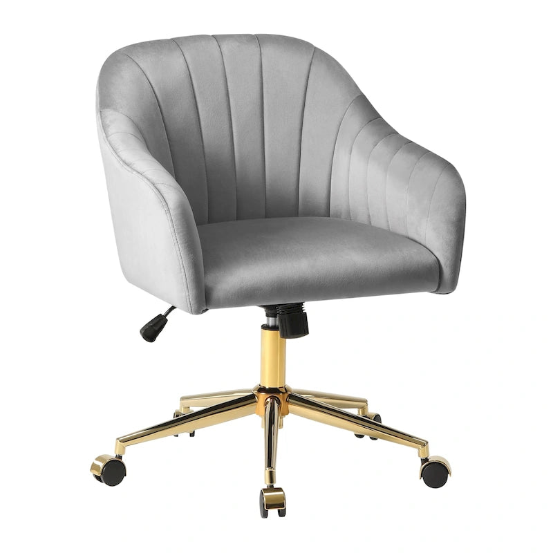 Velvet Tufted Adjustable Height Swivel Office Vanity Chair with Gold Base
