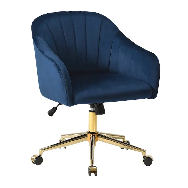Velvet Tufted Adjustable Height Swivel Office Vanity Chair with Gold Base