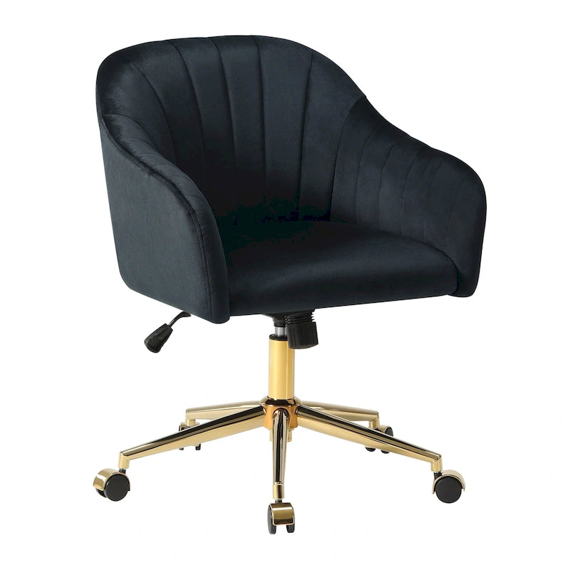 Velvet Tufted Adjustable Height Swivel Office Vanity Chair with Gold Base
