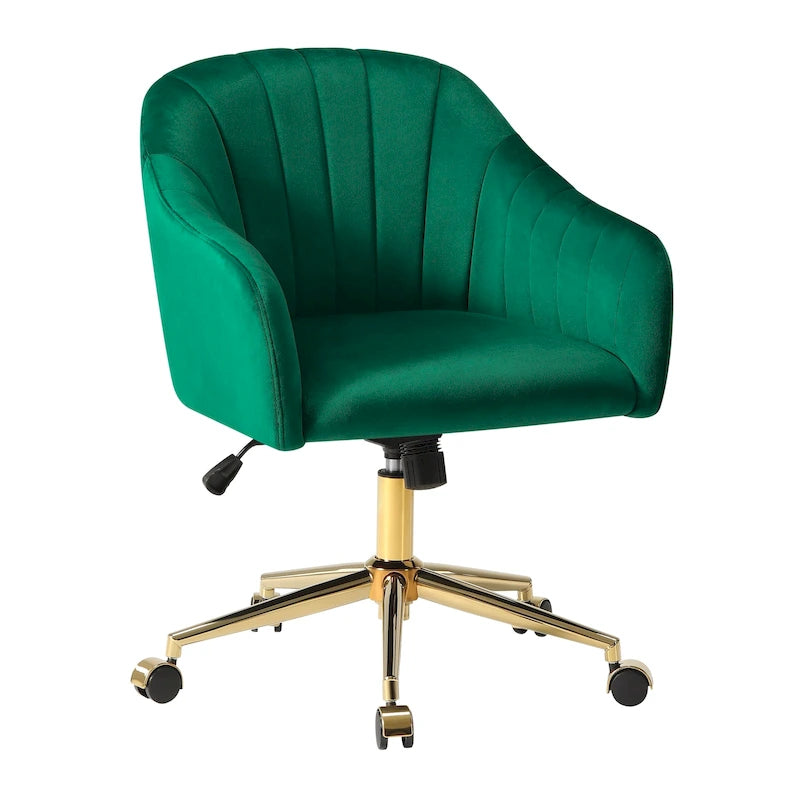 Velvet Tufted Adjustable Height Swivel Office Vanity Chair with Gold Base