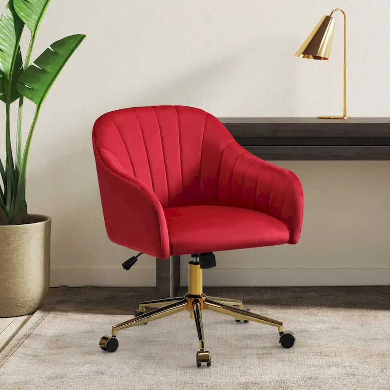 Velvet Tufted Adjustable Height Swivel Office Vanity Chair with Gold Base