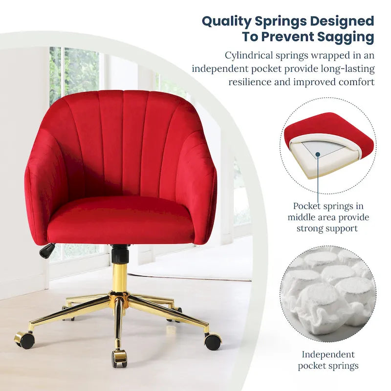 Velvet Tufted Adjustable Height Swivel Office Vanity Chair with Gold Base