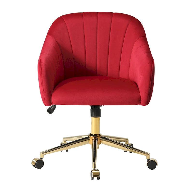 Velvet Tufted Adjustable Height Swivel Office Vanity Chair with Gold Base