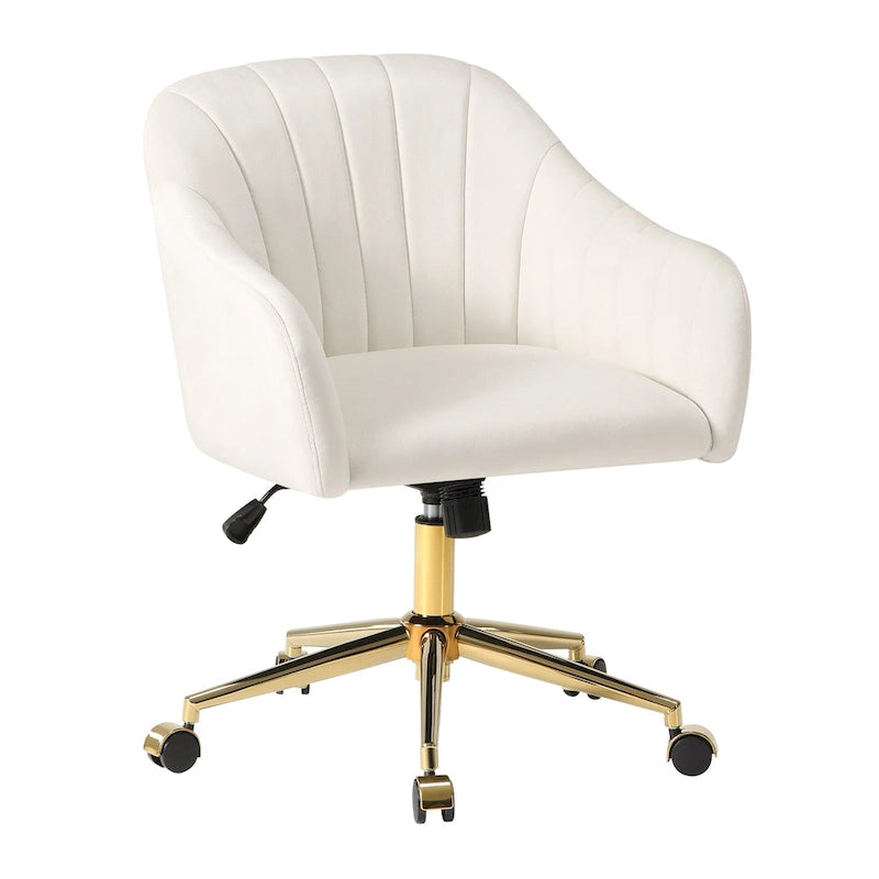 Velvet Tufted Adjustable Height Swivel Office Vanity Chair with Gold Base