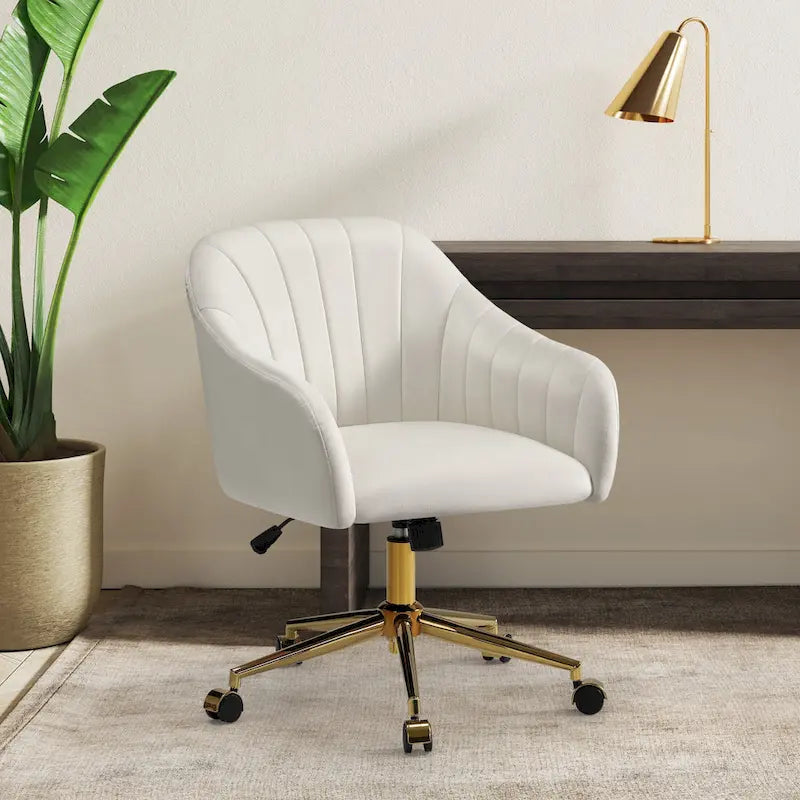 Velvet Tufted Adjustable Height Swivel Office Vanity Chair with Gold Base