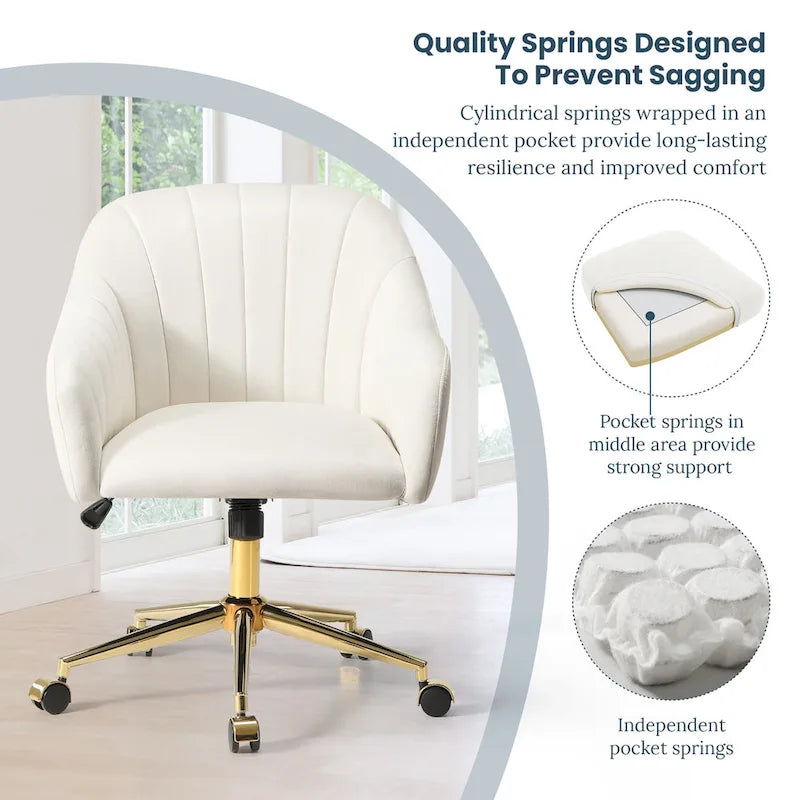 Velvet Tufted Adjustable Height Swivel Office Vanity Chair with Gold Base