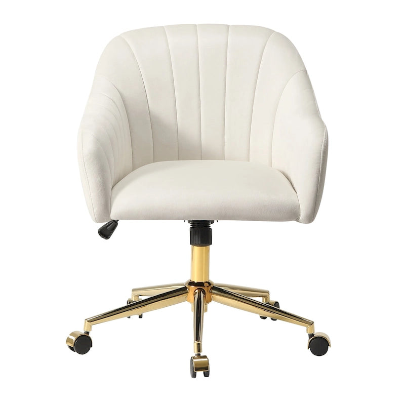 Velvet Tufted Adjustable Height Swivel Office Vanity Chair with Gold Base