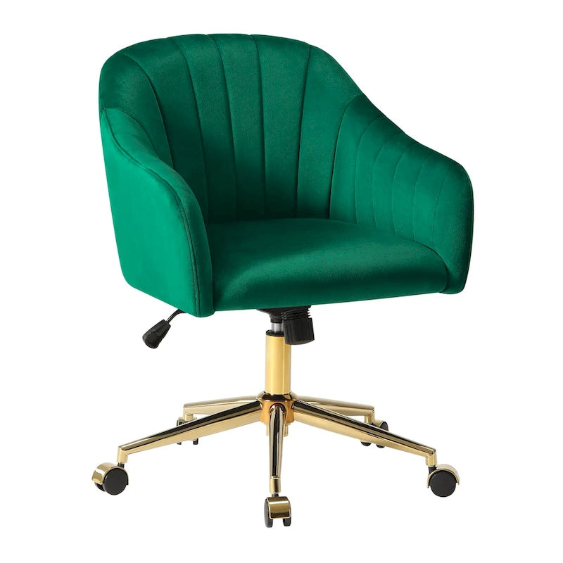 Velvet Tufted Adjustable Height Swivel Office Vanity Chair with Gold Base