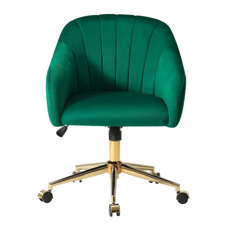 Velvet Tufted Adjustable Height Swivel Office Vanity Chair with Gold Base