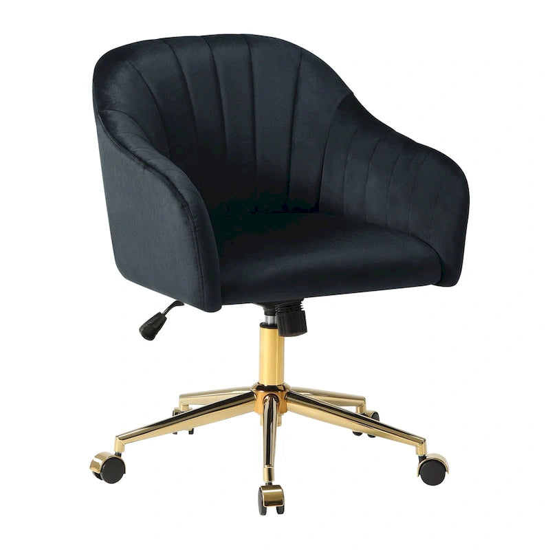 Velvet Tufted Adjustable Height Swivel Office Vanity Chair with Gold Base